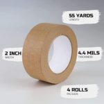 LICHAMP 4 Pack Brown Painters Tape 2 inch Wide, Medium Adhesive Brown Masking (220 Total Yards) Tape