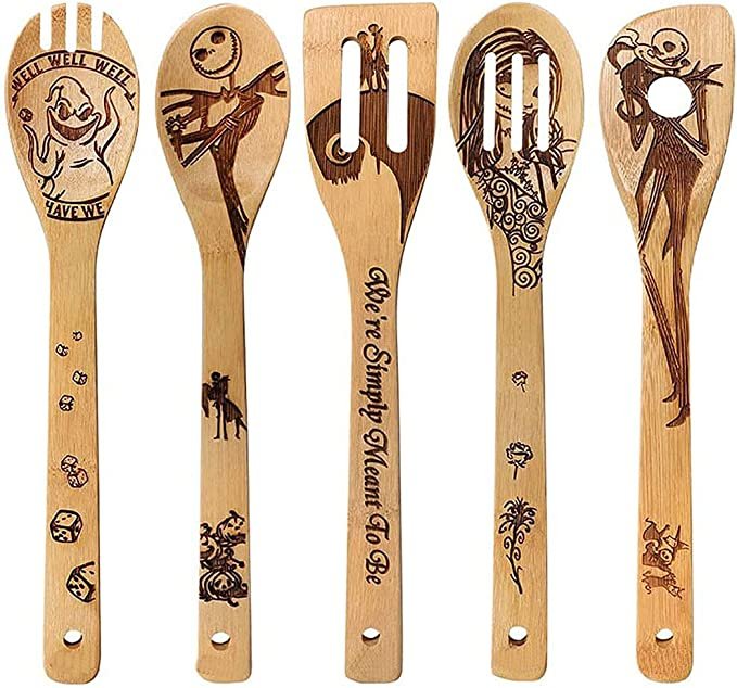 NARFIRE 5Pcs Halloween Bamboo Spatula Set