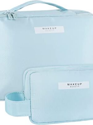 2Pcs Makeup Organizer Bag for Women and Girls Portable Travel Cosmetic Bag Blue Water-resistant Toiletries