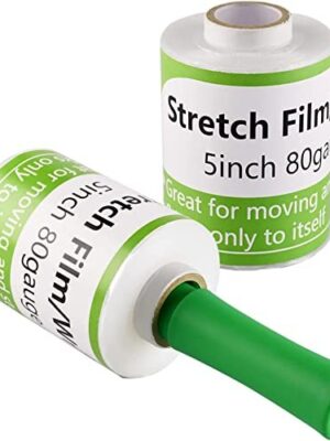 2pack 5 Inch Stretch Wrap Film with Plastic Handle, 80 Gauge Thick, 1500ft