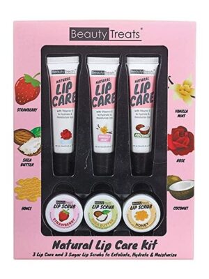 "Natural Lip Care Kit" Lip Scrub Exfoliating & Moisturizing Kit by Beauty Treats - 6pc Boxed Set
