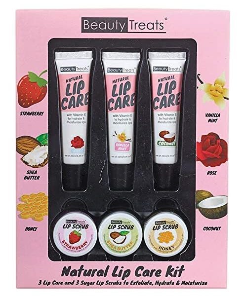 "Natural Lip Care Kit" Lip Scrub Exfoliating & Moisturizing Kit by Beauty Treats - 6pc Boxed Set