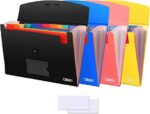 4 Pack 13-Pocket Expanding File, A4/Letter Size Accordion Organizer Folder, Black & Blue & Pink & Yellow