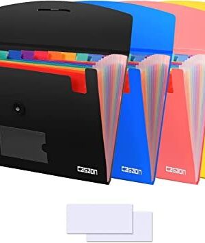 4 Pack 13-Pocket Expanding File, A4/Letter Size Accordion Organizer Folder, Black & Blue & Pink & Yellow