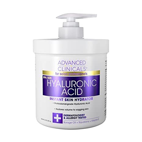 Advanced Clinicals Hyaluronic Acid Cream Moisturizer Skin Care Lotion For Face, Body, & Hands. Large 16 Ounce