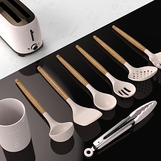14 Pcs Silicone Cooking Utensils Kitchen Utensil Set - 446°F Heat Resistant (BPA Free Khaki)
