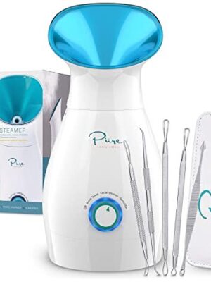 3-in-1 Large Nano Ionic Facial Steamer with Precise Temp Control - Humidifier - Unclogs Pores - Blackheads - Spa Quality - Bonus 5 Piece Stainless Steel Skin Kit