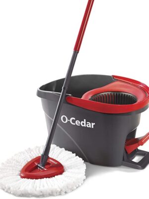 O-Cedar EasyWring Microfiber Spin Mop, Bucket Floor Cleaning System, Red, Gray