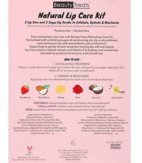 "Natural Lip Care Kit" Lip Scrub Exfoliating & Moisturizing Kit by Beauty Treats - 6pc Boxed Set