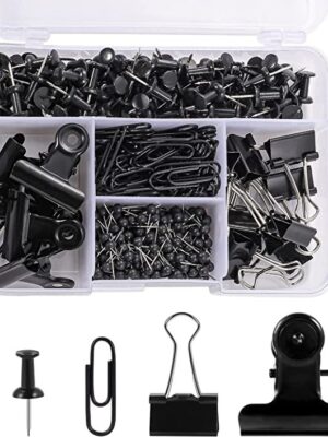 500 Pcs Black Push Pins Set, 5 Style Black Office Supplies for School and Home (Black)
