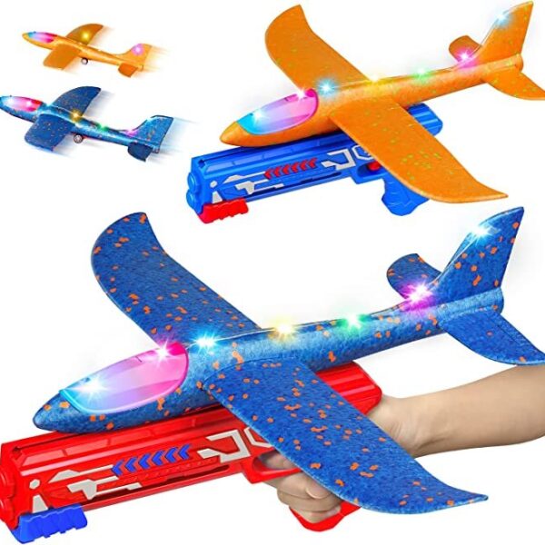 TOYFIT 2 Pack LED Light Airplane Launcher Toy Set