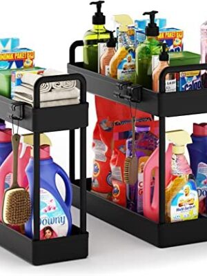 2pcs Under Sink Organizers and Storage with Hooks for Home Kitchen Bathroom