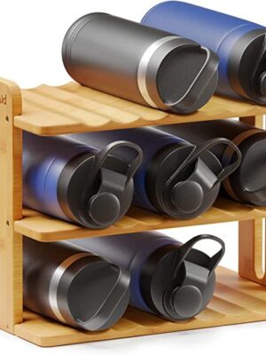 SpaceAid Bamboo Water Bottle Organizer with Labels