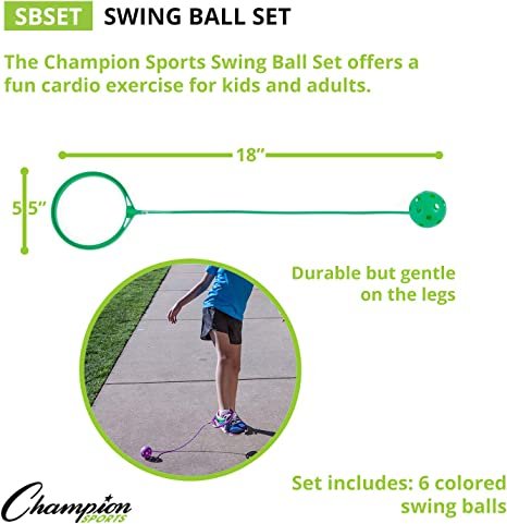 Champion Sports Skip Ball Ankle Toy for Kids, Pack of 6, Assorted Colors