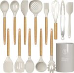 14 Pcs Silicone Cooking Utensils Kitchen Utensil Set - 446°F Heat Resistant (BPA Free Khaki)