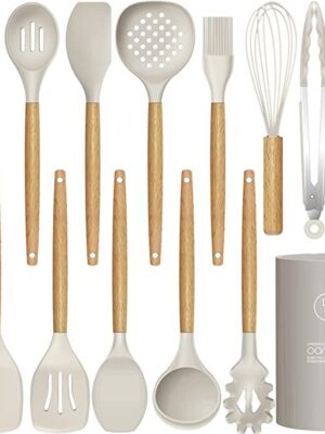 14 Pcs Silicone Cooking Utensils Kitchen Utensil Set - 446°F Heat Resistant (BPA Free Khaki)