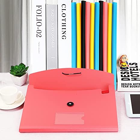 4 Pack 13-Pocket Expanding File, A4/Letter Size Accordion Organizer Folder, Black & Blue & Pink & Yellow