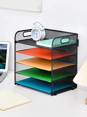 Marbrasse 5-Trays Desktop File Organizer with Pen Holder