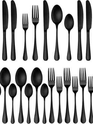 20 Piece Matte Black Silverware Set,Stainless Steel Flatware Cutlery Set Service for 4