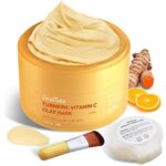 Turmeric Clay Mask for Dark Spots, Brighten and Refining Pores- Includes Mask Brush and Konjac Facial Sponges