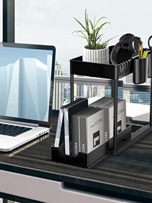Wohingo Office Desk Organizers and Accessories,2 Tier Desktop Organization and Storage with Sliding Drawer