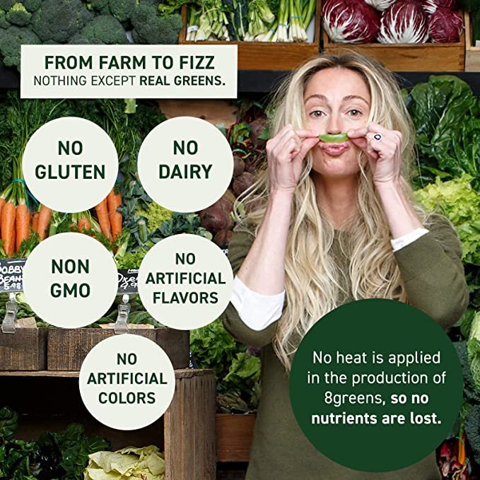 8Greens Skin + Marine Collagen for Beautiful Skin - Dietary Supplement - 8 Essential Healthy Real Greens in One (10 Tablets)