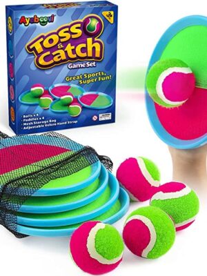 Ayeboovi Toss and Catch Ball Set Kids Toys Outdoor Games (4 Mitts & 4 Balls)