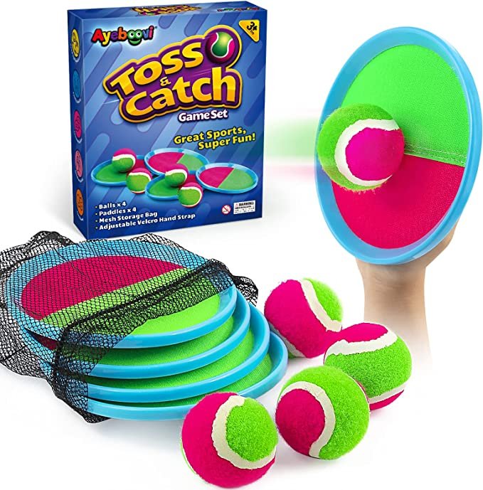 Ayeboovi Toss and Catch Ball Set Kids Toys Outdoor Games (4 Mitts & 4 Balls)