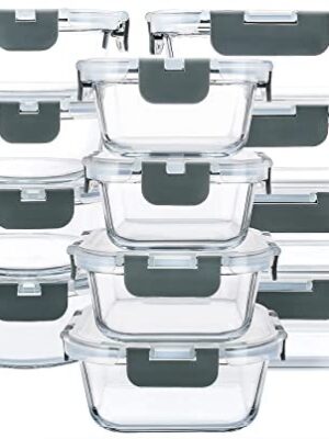 24-Piece Glass Food Storage Containers with Upgraded Snap Locking Lids, Glass Meal Prep Containers Set